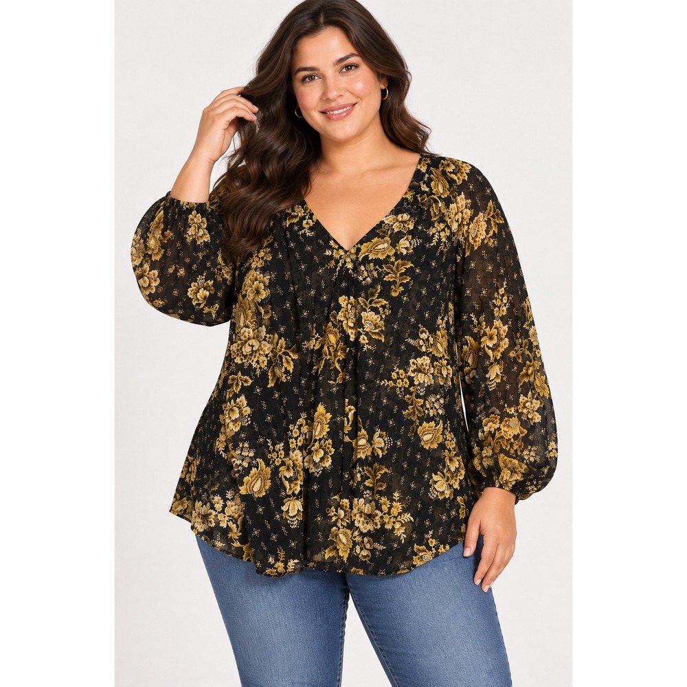 Torrid Sheer Dark Floral Top Size 3X Relaxed Flowy Whimsigoth Office